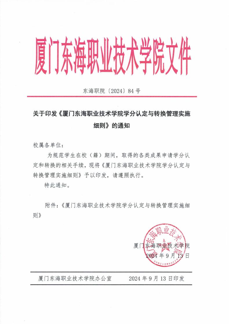 东海职院〔2024〕84号 关于印发《厦门东海职业技术学院学分认定与转换管理实施细则》的通知_00.jpg